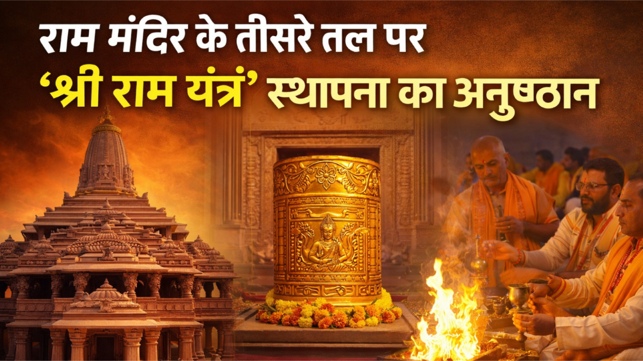 Ayodhya Ram Mandir third floor prepared for Shri Ram Yantra installation ceremony during grand Vedic rituals.